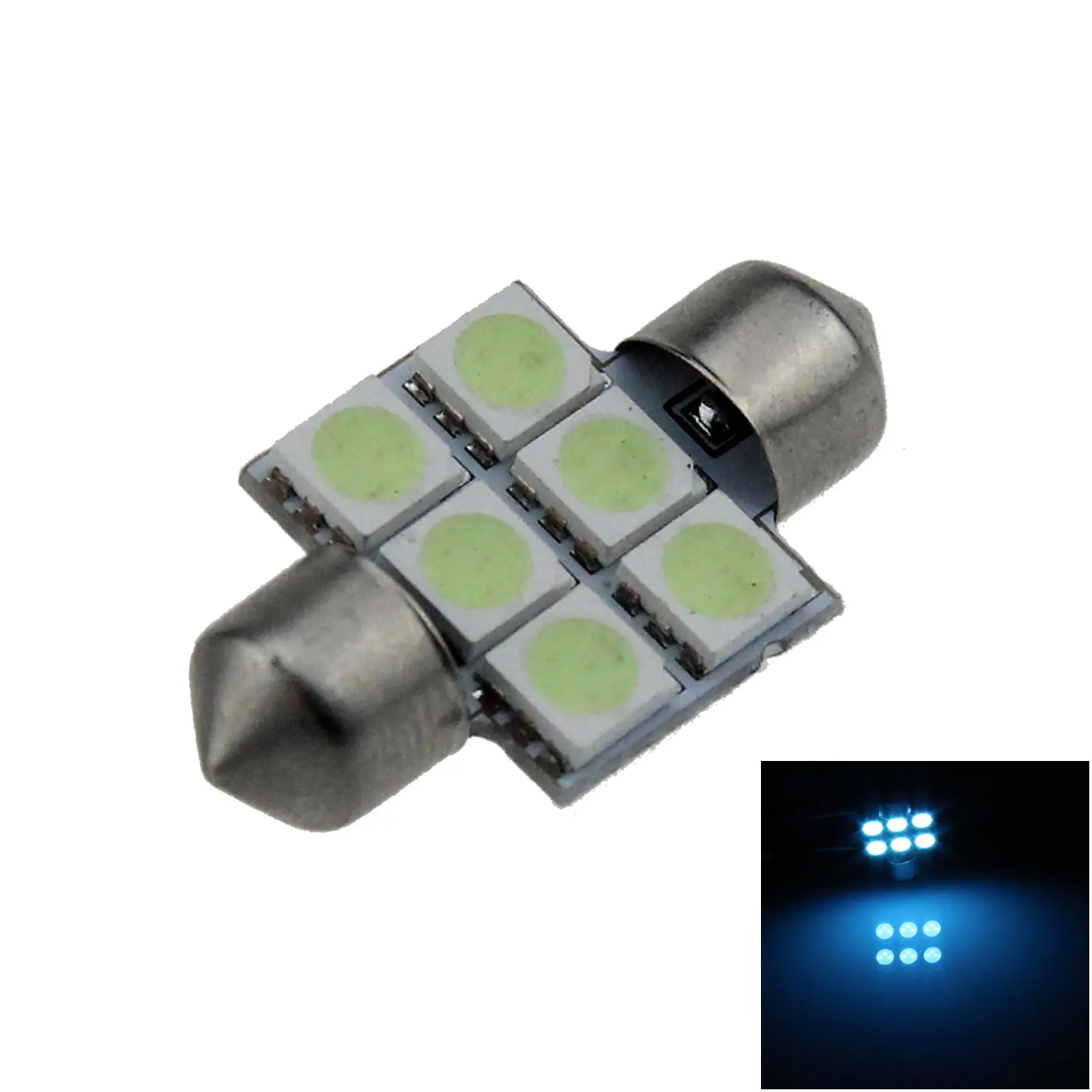 1x Ice Blue Car 31MM Festoon Light Dashboard Dash Blub 6 Emitters 5050 SMD LED 3021 I004-BB