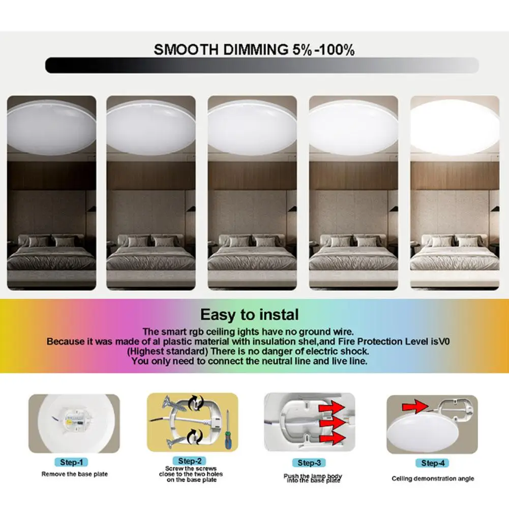 Smart Ceiling Light 0-100%stepless Dimming APP Control Mode Light Group Home Control Decoration Scene Modern Light Circular I3M9