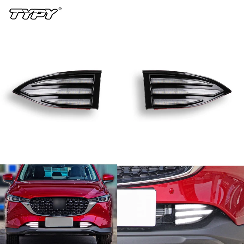 

TYPY 2 шт. светодиодные дневные ходовые огни для Mazda CX-5 CX5 2022 2023 светодиодные противотуманные фары DRL с желтым украшением поворота