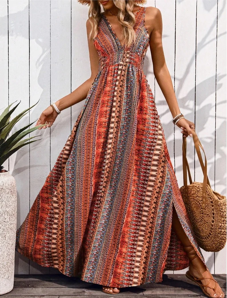 

New summer beach dress printing dresses fashion suspenders dress party dresses clothing long dresses