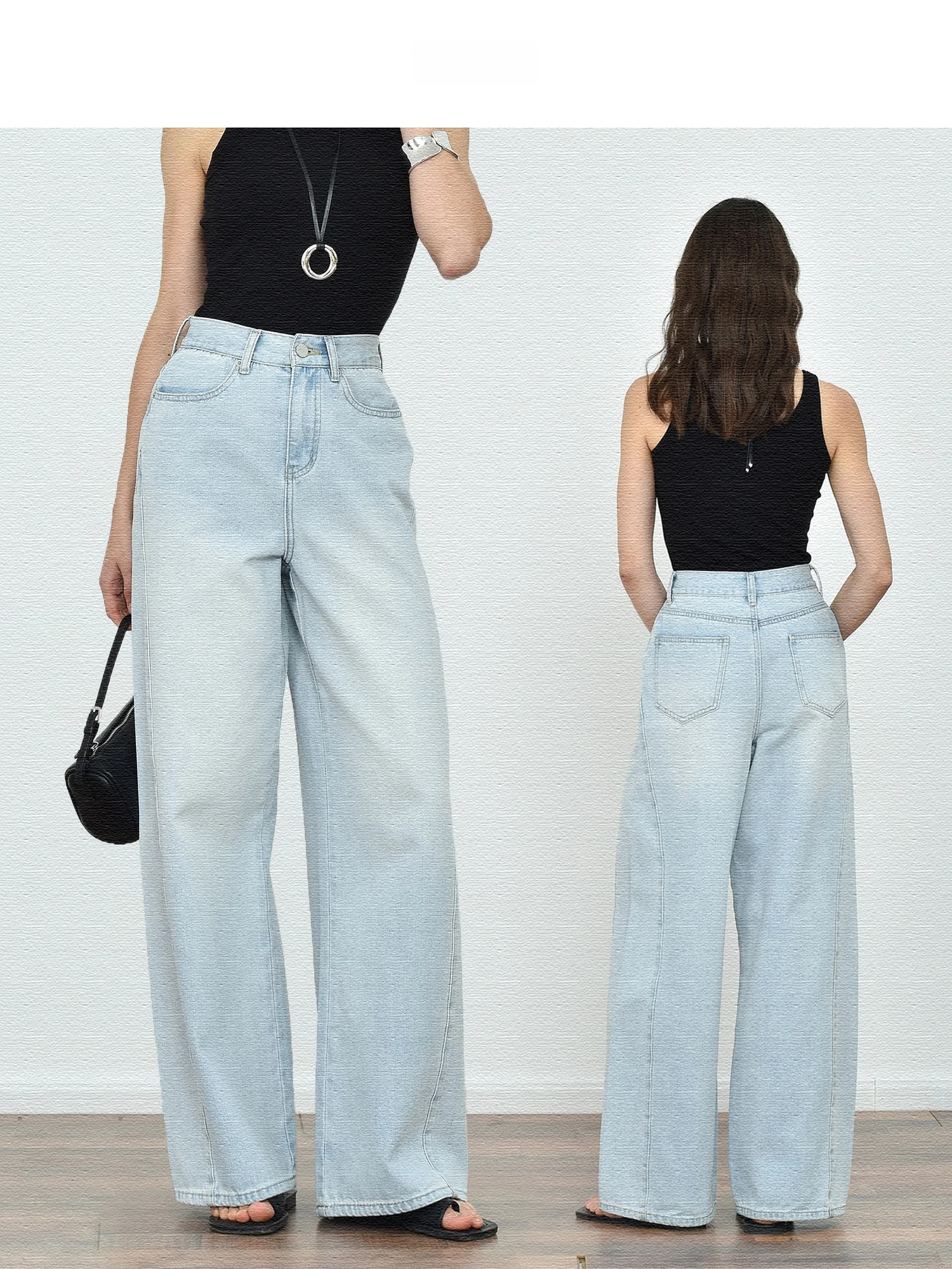 

JWSZ High Waist Wide Leg Jeans Light Blue Waed Denim Casual Sle Zipper Closure Autumn Wear for Women 25-29 Years Old