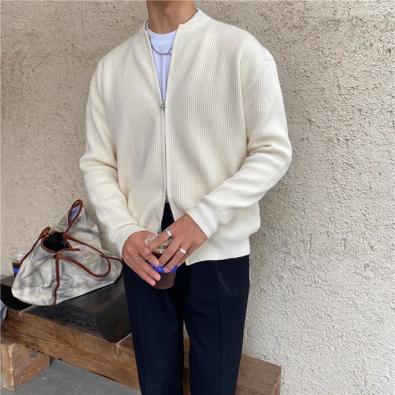 

Autumn Winter Fashion Harajuku Solid Cardigan Men Thick Knitting Tops Loose Casual Outerwear Long Sleeve Coat All Match Sweaters