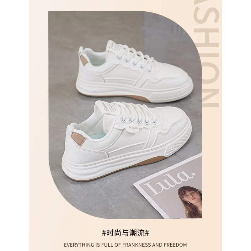 

Spring Autumn Women White Sneakers Fashion Platform Casual Shoes Breathable Lace-Up Sports Board Shoes Trendy Streetwear Style