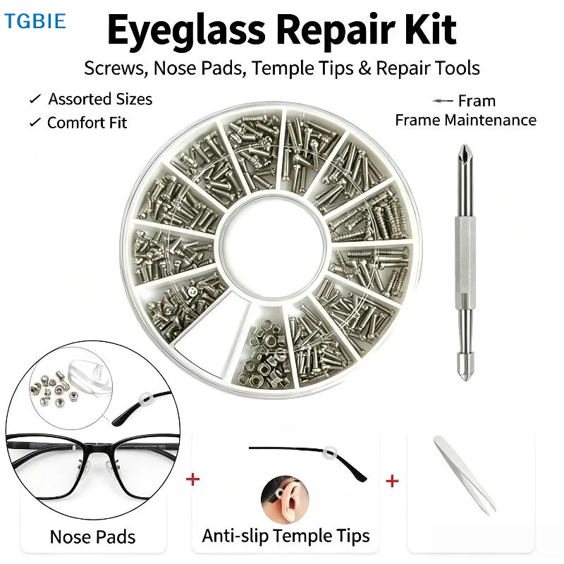 [TL]Eyeglasses Repair Kit Mini Portable Precision Screwdriver Set with Screws Nose Pads for Travel Home DIY Repair