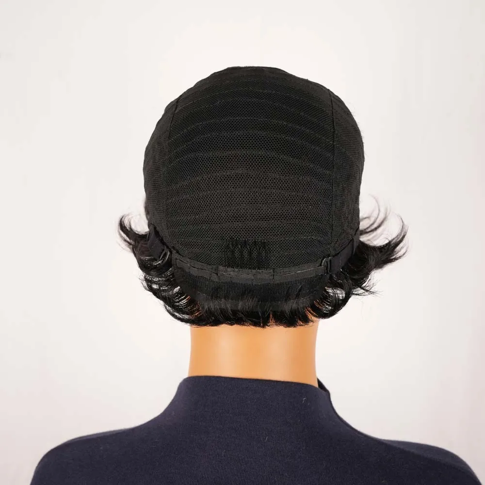 픽시컷 가발 인모 스타일리시 곱슬 숏밥 가발 워터웨이브 기계식 곱슬 인모 가발 흑인 여성용