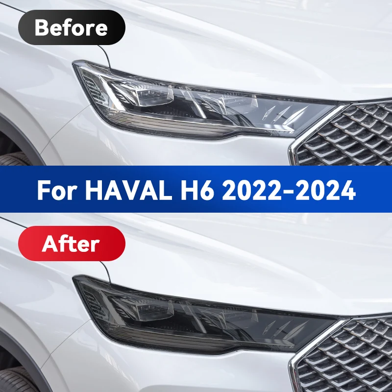 For GWM HAVAL H6 2022 2023 2024 Car Headlight Smoked Black TPU Protective Film Front Light Tint Change Color Sticker Accessories