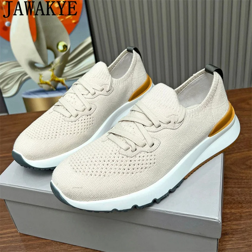 Men's New Multicolour Knited Lace-up Sneakers Shoes Comfortable Loafers Flat Shoes Hot Sale Casual Trainers Walk Shoes for Man