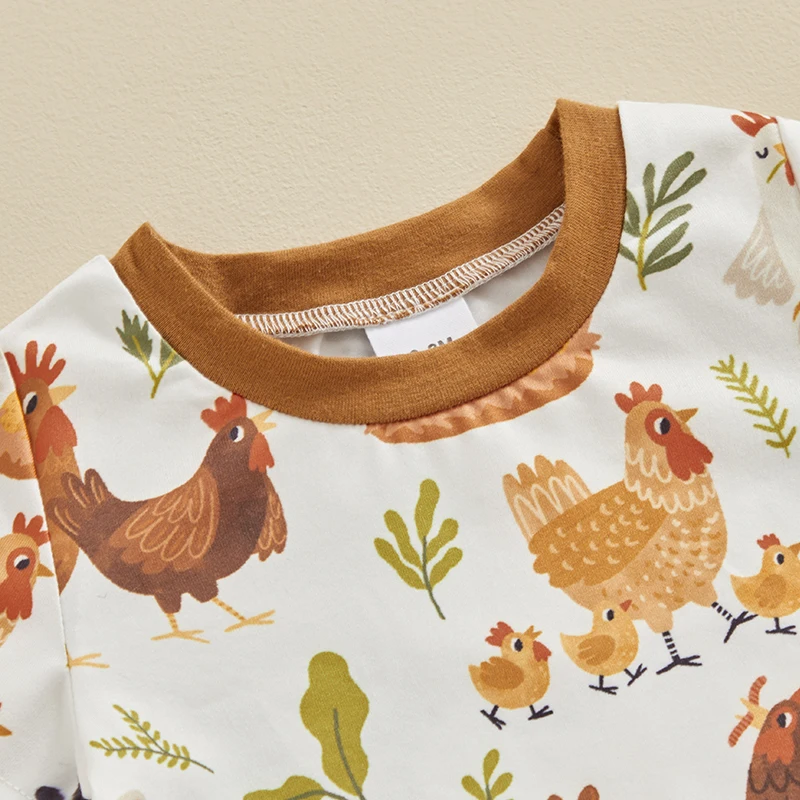 Toddler Baby Boy Farm Clothes Western Farm Chicken Animals Tractor Shirt Short Pant Summer Short Outfit Country Stuff