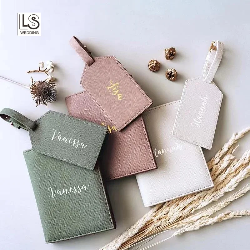 Personalized Leather Passport Holder Personalized Luggage Tag Bridesmaid Gifts Mr & Mrs Honeymoon gift Travel Set Gifts For Her