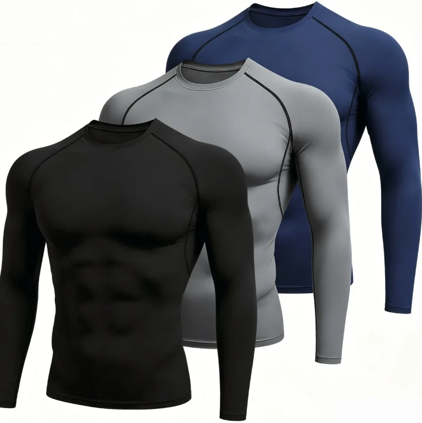 Herbst- und Winter-Kompressions-Lauf-T-Shirt für Herren, Fitness, eng anliegend, langärmelig, Sport-Trainings-Jogging-Gym-Sportbekleidung
