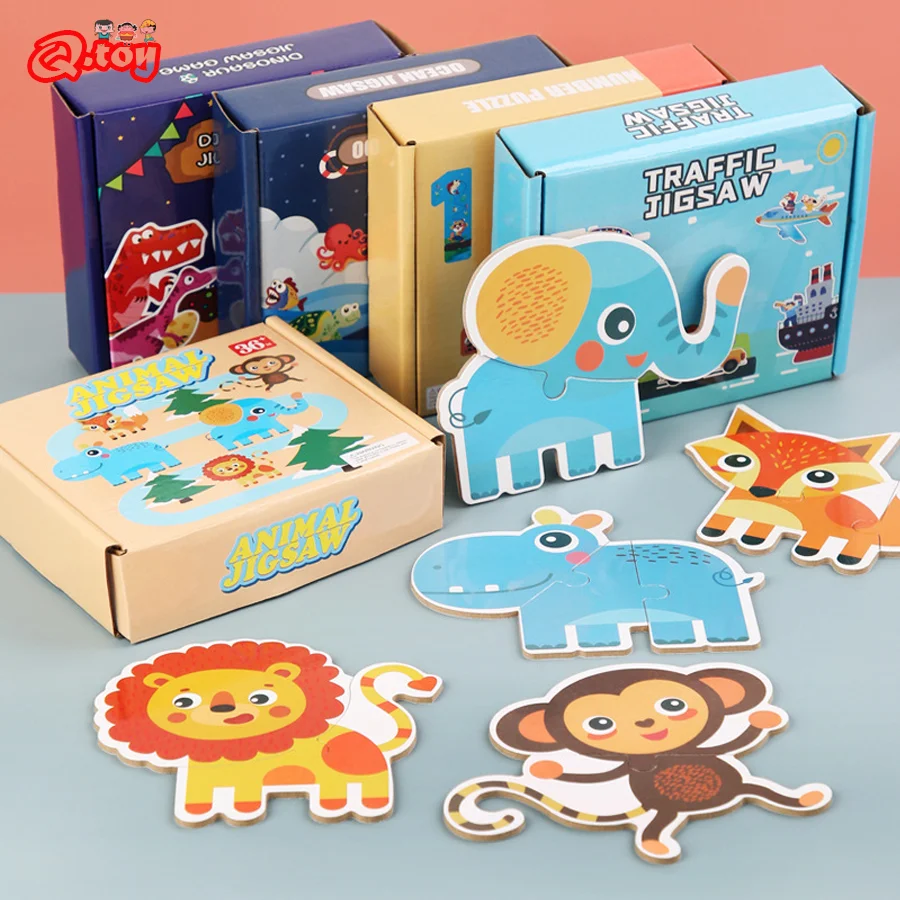 

Children Wooden Puzzle Montessori Toy Ocean Animal Dinosaur Matching Game Number Learning Education Cognition Jigsaw Puzzle