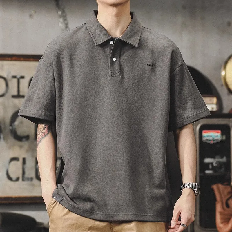 American Retro POLO Shirt Men's Summer Minimalist Style Heavyweight Men's Loose Plus-size