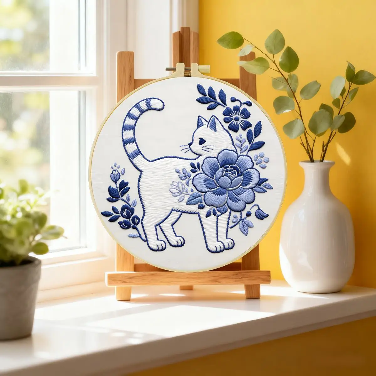 1 Stück 20X20CM/15X15CM 7,87/6,3 Zoll Katzen-Stickerei-Starter-Kit DIY-Kit DIY-Stickerei-Set für Anfänger Nähkunst – Detail 2