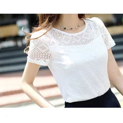 New Women Clothing Chiffon Blouse Lace Crochet Female Korean Shirts Ladies Blusas Tops Shirt White Blouses Slim Fit Tops