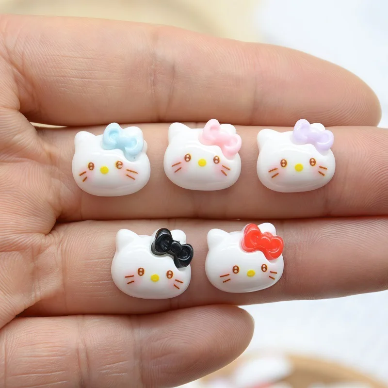 

50Pcs Glossy Hello Kitty Bow Nail Charms - Holiday-Themed Resin Nail Art for Festive Manicures