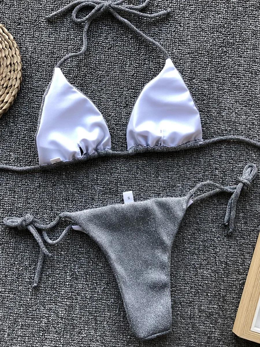 Sexy Micro Glanzende Bikini 2025 Bling Badpak Vrouwen Bandeau Badmode Vrouwelijke Twee stukken bikini set Braziliaanse Badpak Push Up