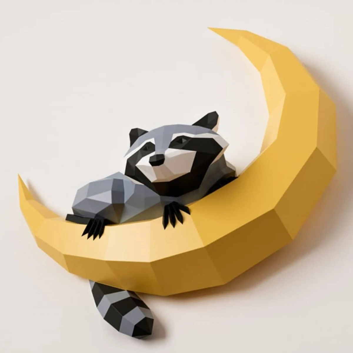 62cm High Raccoon On the moon 3D Animal Sculpture Raccoon Papercraft Bedroom Living Room Handmade DIY Geometric Origami Model