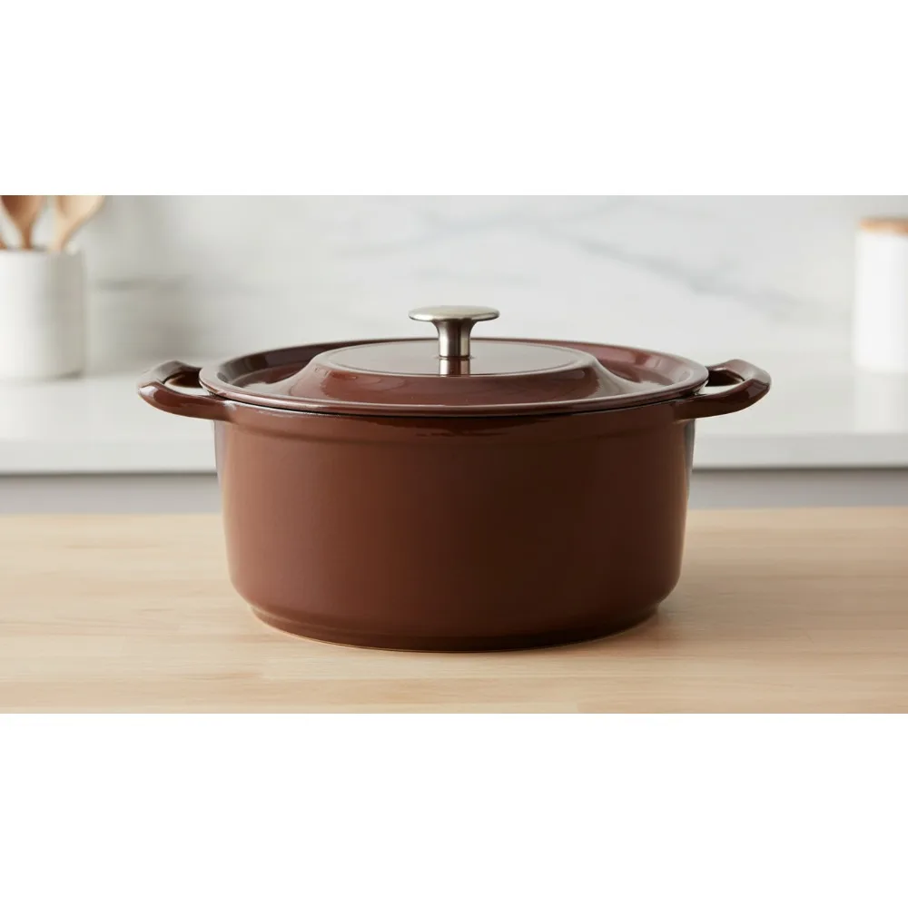 

5-Quart Enameled Cast Iron Dutch Oven with Lid - Even Heat, Self-Basting, Red Finish for Home Cooks