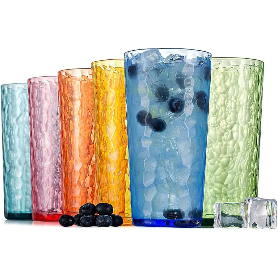 

Hammered 24ounce Plastic Tumbler Acrylic Glasses Drinking Cups set of 6 Multicolor