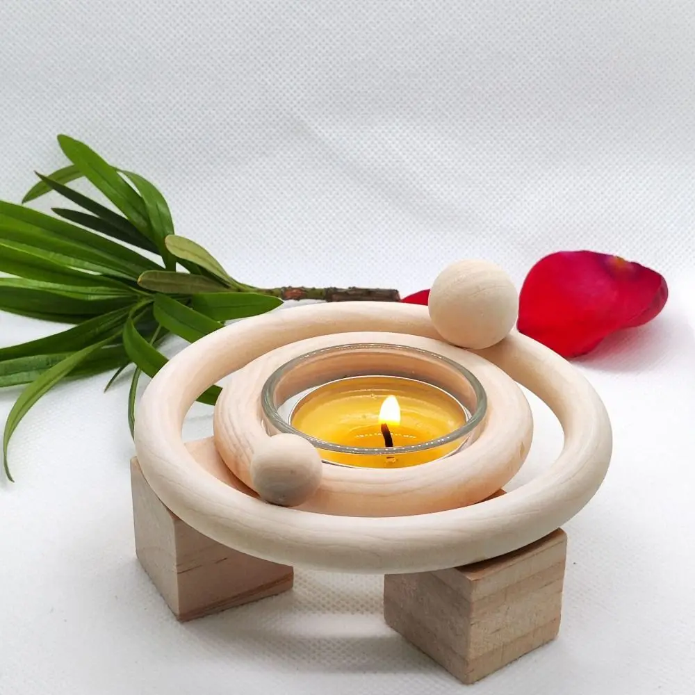 Solar System-Themed Wooden Candle Holder Aromatherapy Orbiting Planetary Bodies Design Candlestick Ornaments Simple Stylish