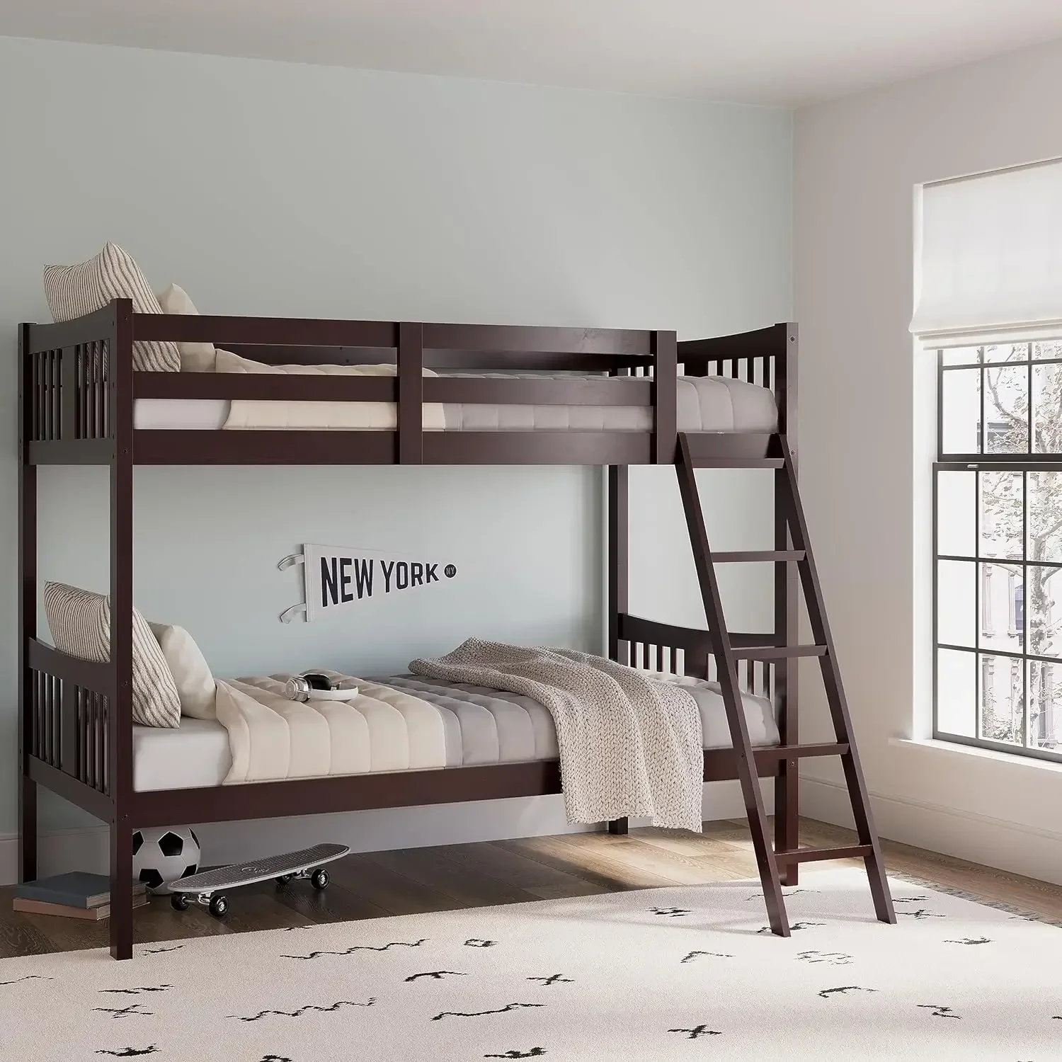 Caribou Twin-Over-Twin Bunk Bed (Espresso) – GREENGUARD Gold Certified, Converts To 2 Individual Twin Beds