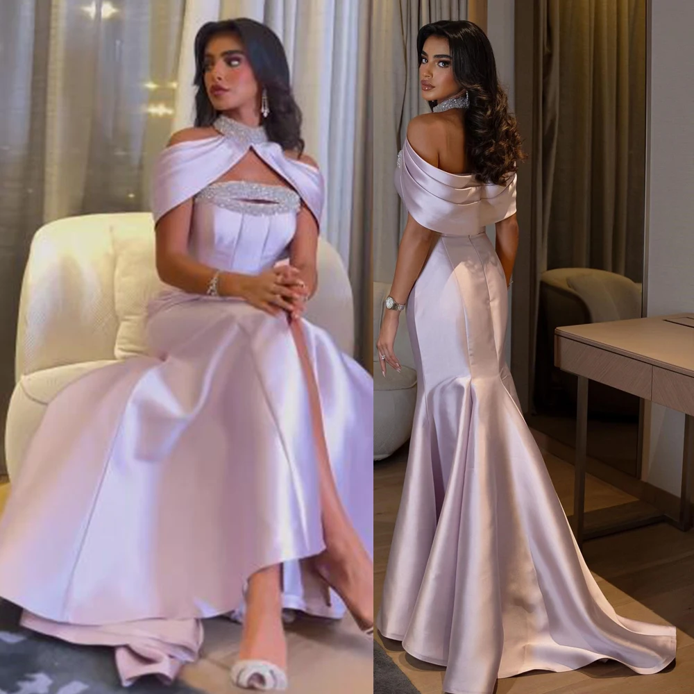 

Vintage Sleeveless Evening Dresses Mermaid Satin Sexy Backless Formal Party Prom Gown Muslim فساتين السهرة 2023 جديد