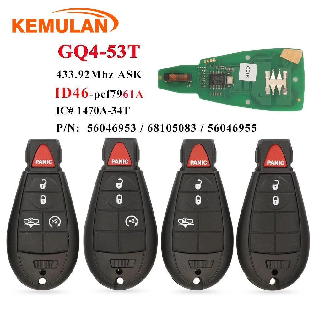 

KEMULAN GQ4-53T Fobik Remote Car Key 433MHz ID46-PCF7961A Chip for Dodge RAM 1500 2500 3500 4500 2013-2018 56046953 68159655