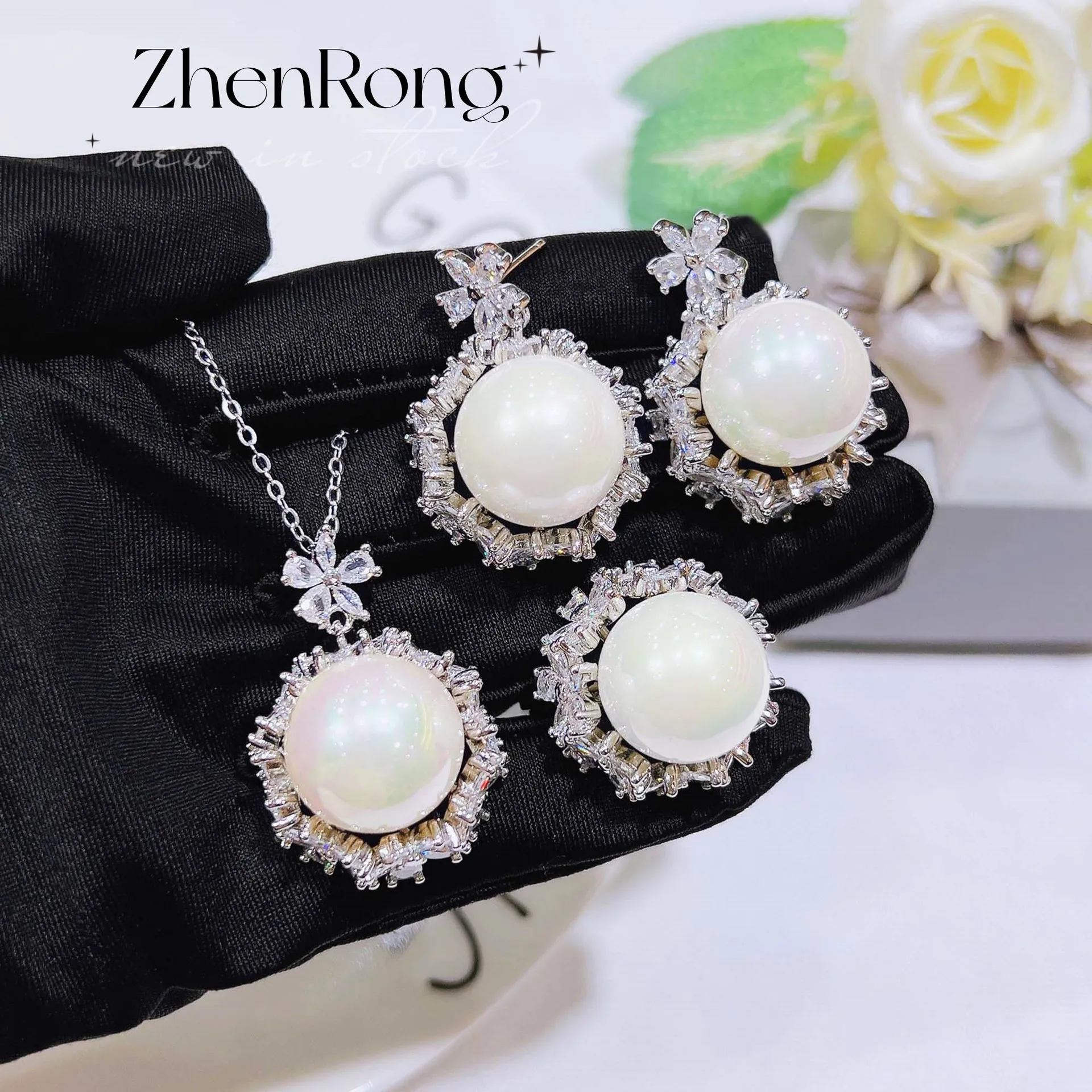 

Foydjew French Style Retro Baroque White Pearl Bride Wedding Jewelry Sets For Women Pendant Necklaces Drop Earrings Rings