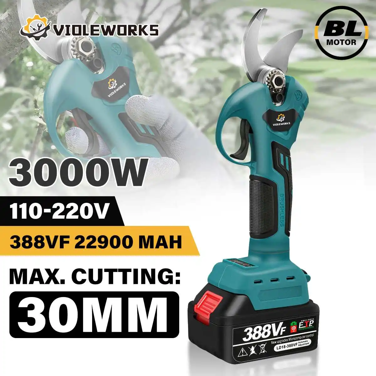 

3000W Cordless Brushless Electric Pruner Pruning Shear Fruit Tree Bonsai Pruning Branches Cutter Tool For Makita 18V Battery