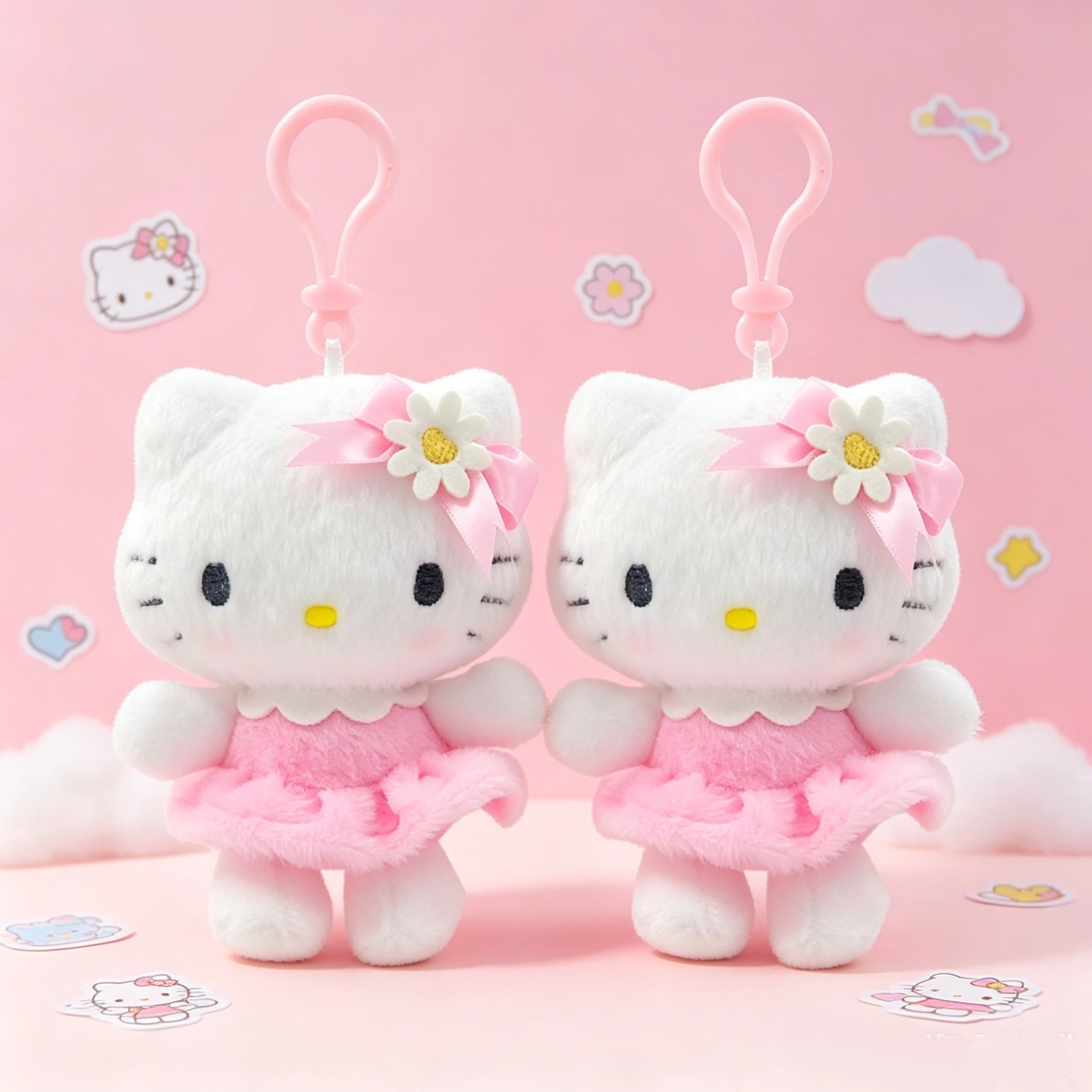 

Genuine Licensed Sanrio Plush Keychain, Floral Hello Kitty & Cinnamoroll Soft Fluffy Doll Charms, Cute Bag Pendant, Perfect Gift