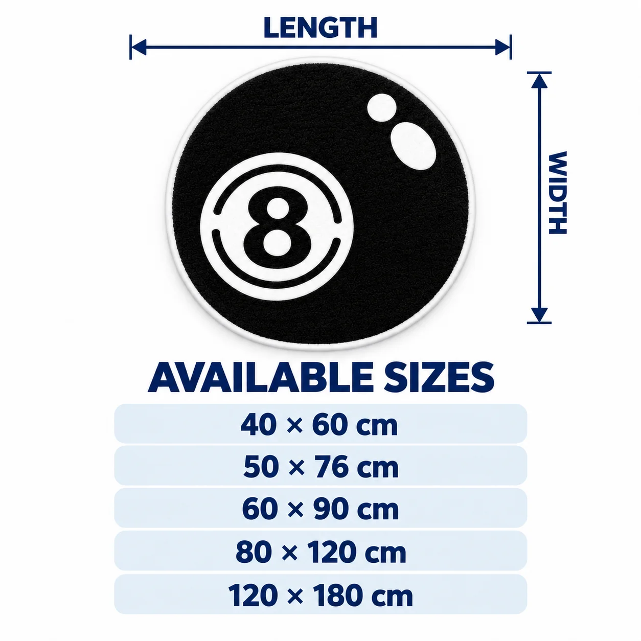 Black Eight Ball Shaped Area Rug, Retro Game Room Floor Mat for Living Room Bedroom Man Cave, Bold Modern Home Decor Gift
