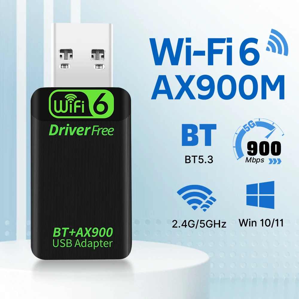 WIFI 6 AX900 USB WiFi Bluetooth Adapter 2 in 1 Dongle Realtek Wireless Wlan Receiver Network Card for Windows 10/11 Driver Free