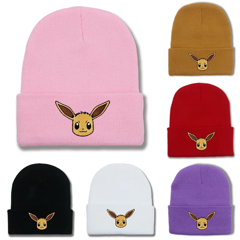 Eevee Knitted Hat Fashion Men Women Winter Warm Embroidery Cap Outdoor Riding Sports Hats Casual Hip-Hop Woolen Caps Gifts