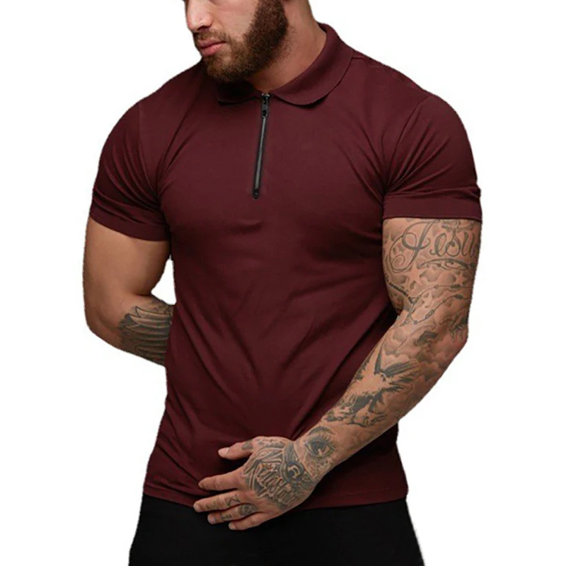 New Summer Fashion Polo Shirt Mens Stretch Cotton Sports Polos Male Zipper Short Sleeve Slim Fit T Shirt Casual Gym Clothing