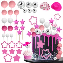 Disco Ball Cake Decorations, Disco Ball Cupcake Topper with Cowgirl Hat, Star Cake Decorations Western Dancing Queen Party Decor