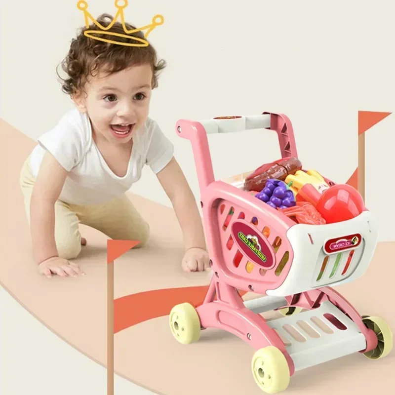 Simulatie voor kinderen Winkelwagen Trolley Speelgoed Snijden van groenten en fruit Supermarkt Winkelwagen auto Keuken Koken speelgoed kindercadeau