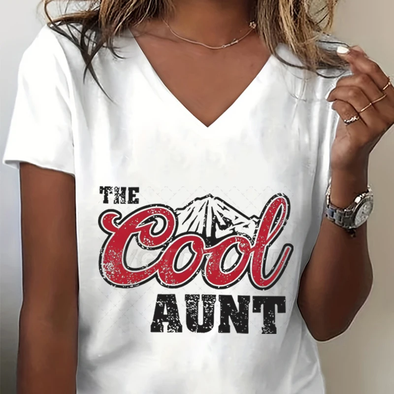 

The Cool Aunt T-Shirt Aunt Gift V-neck Short Sleeve Women Tshirt Casual Tops Fun New Aunt Shirt Funny The Cool Aunts Club Shirt