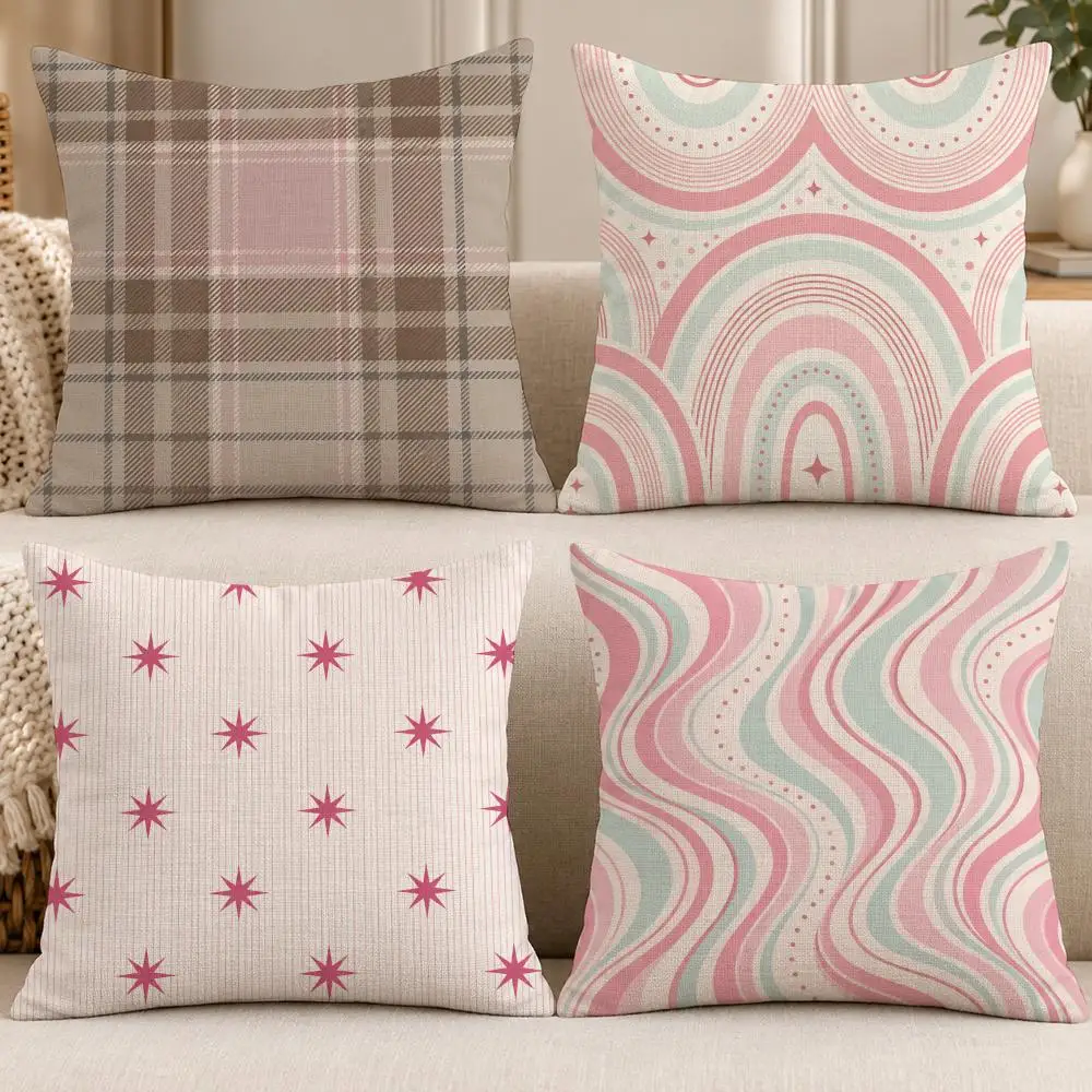 Pattern Pink A-ART Pink Stripes Ins Cushion Cover Soft Short Cover Washable Sofa Bed Dorm Garden Home Office Chair Decor