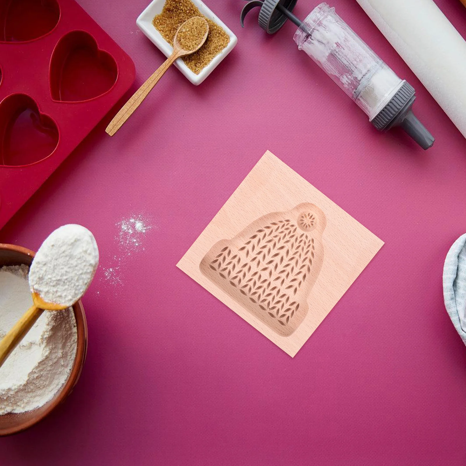 

Christmas Wood Cookie Molds Carved Hat Biscuit Embossing Stamp DIY Baking Tools Wooden Holiday Cookie Cutter Carved Biscuit Mold