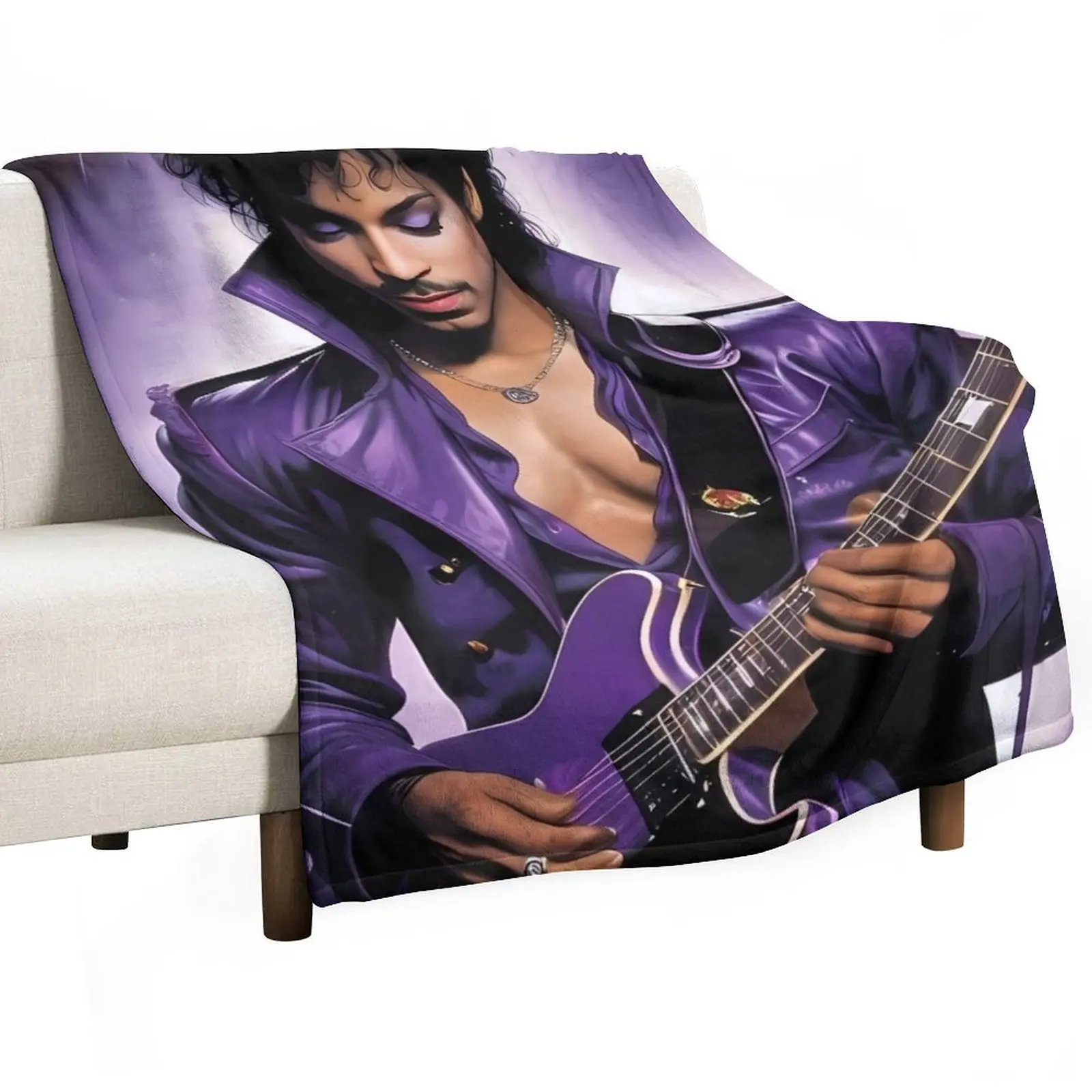 

Prince playing Guitar under a Purple Light Throw Blanket Kid'S Personalized Gift Polar Multi-Purpose Blankets