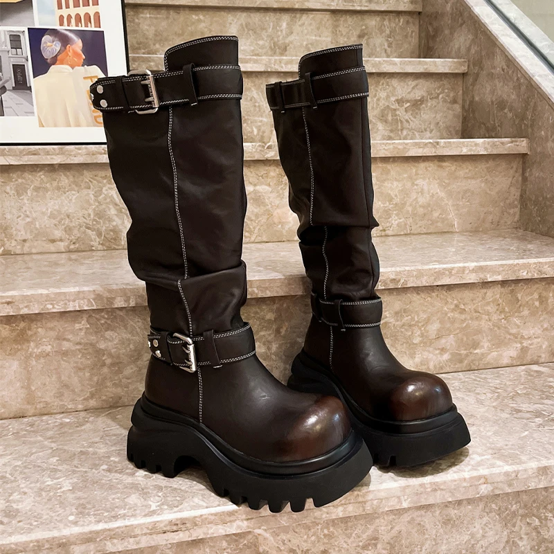Long Boots for Women High Heels Fashion Dress Shoes Platform Knee High Winter Boots 2025 New Goth Designer Chelsea Botas Mujer