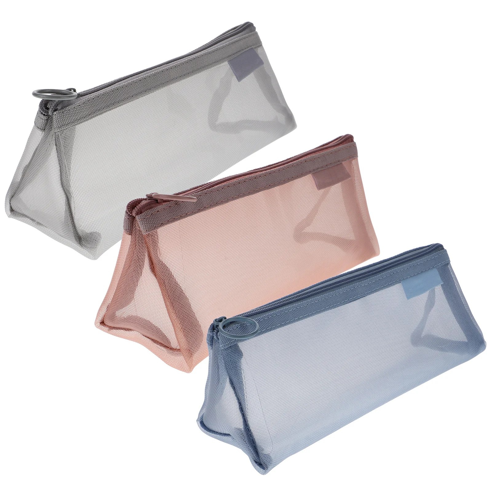 

3pcs Transparent Mesh Pencil Bag Large Capacity Stationery Storage Cute Triangle Makeup Brush School Exam Pen Case