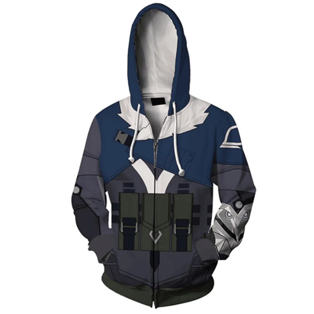 Volwassen Mannen Jongens Cosplay Viper Kostuum Anime Hoodie Controller Rol Spelen Rits 3d Print Met Rits Capuchon