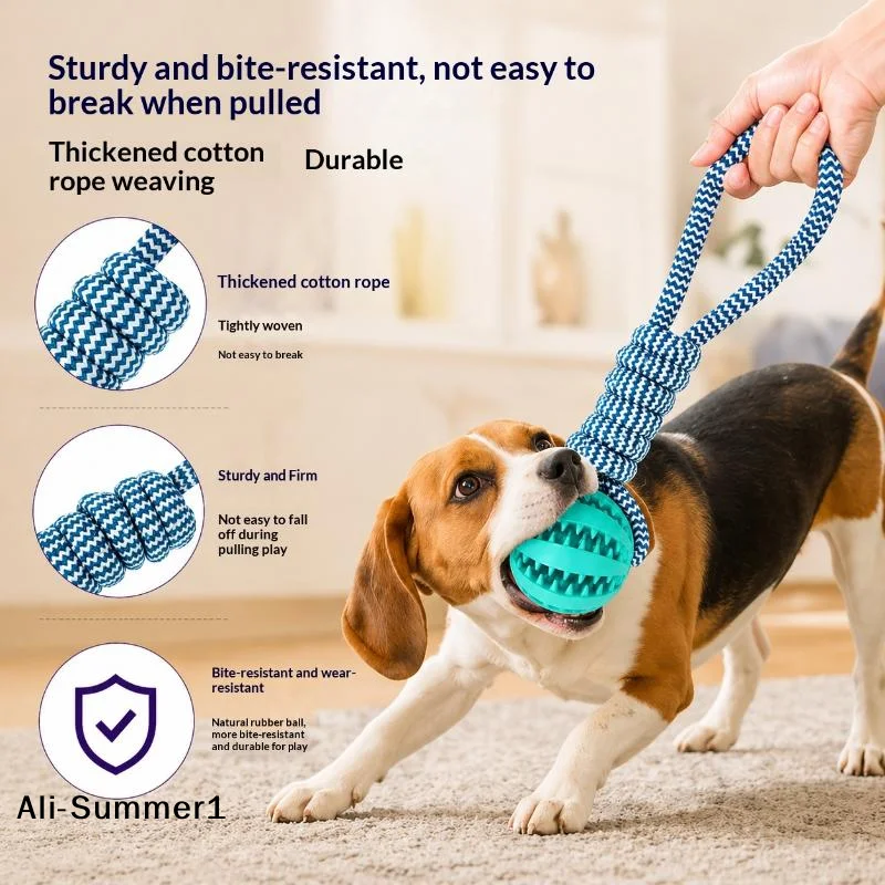 【E】Pet Tooth Cleaning Chewing Food Leak Ball Interactive Tug Dog Rope Toy Dogs Chew Slow Feeding Boredom Relief Rope Ball Toys