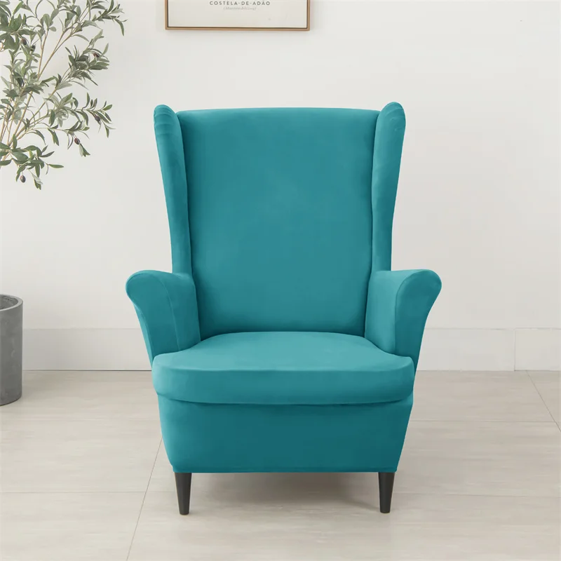 Velvet Stretch Wingback Chair Covers Wing Armchair Cover with Seat Cushion Covers Elastic Sofa Slipcovers Pokrowce Na Fotele