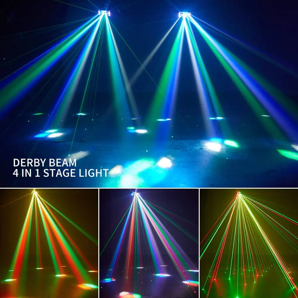 DJ Lights Stage Party 4 in 1 RGBW Derby Beam Red Green Starry Led Strobe Dynamic Marquee Remote DMX Control Great for Disco