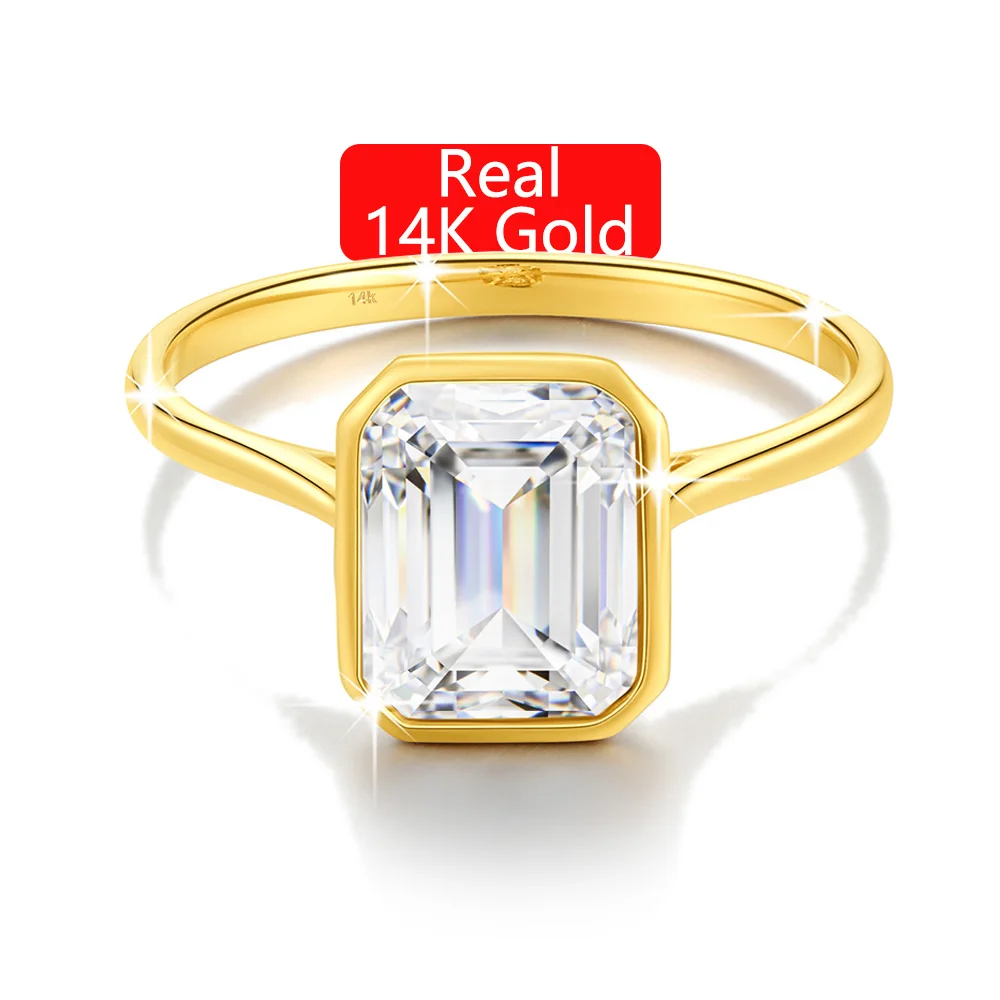 Gold Rings For Women Luxury 3 Carat Emerald Cut Moissanite Diamond Women's Jewelry Hollow 14K Gold Ring