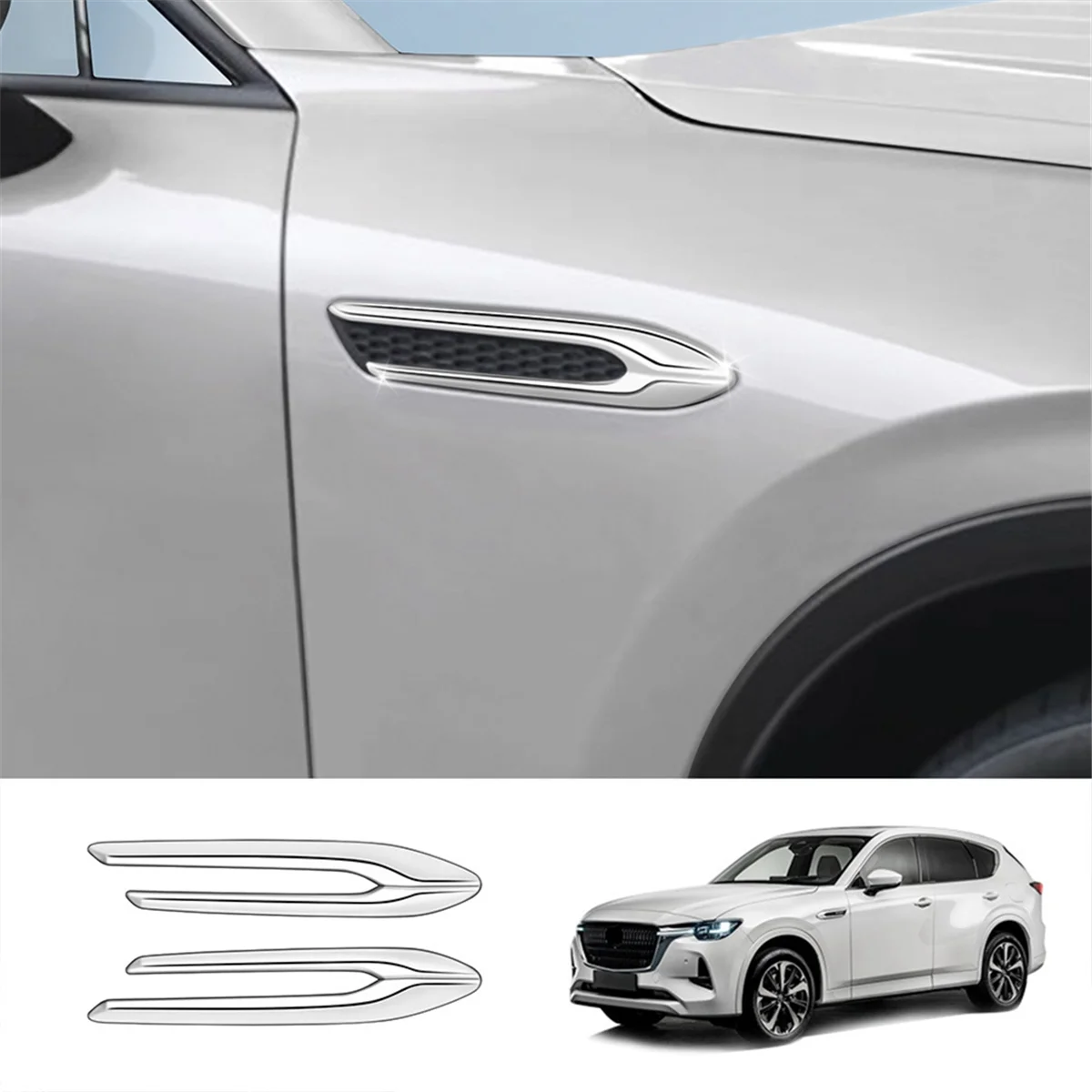 Car Silver Side Wing Emblem Cover Trim Stickers Car Exterior Styling Side Wing Fender for Mazda CX-60 2022+