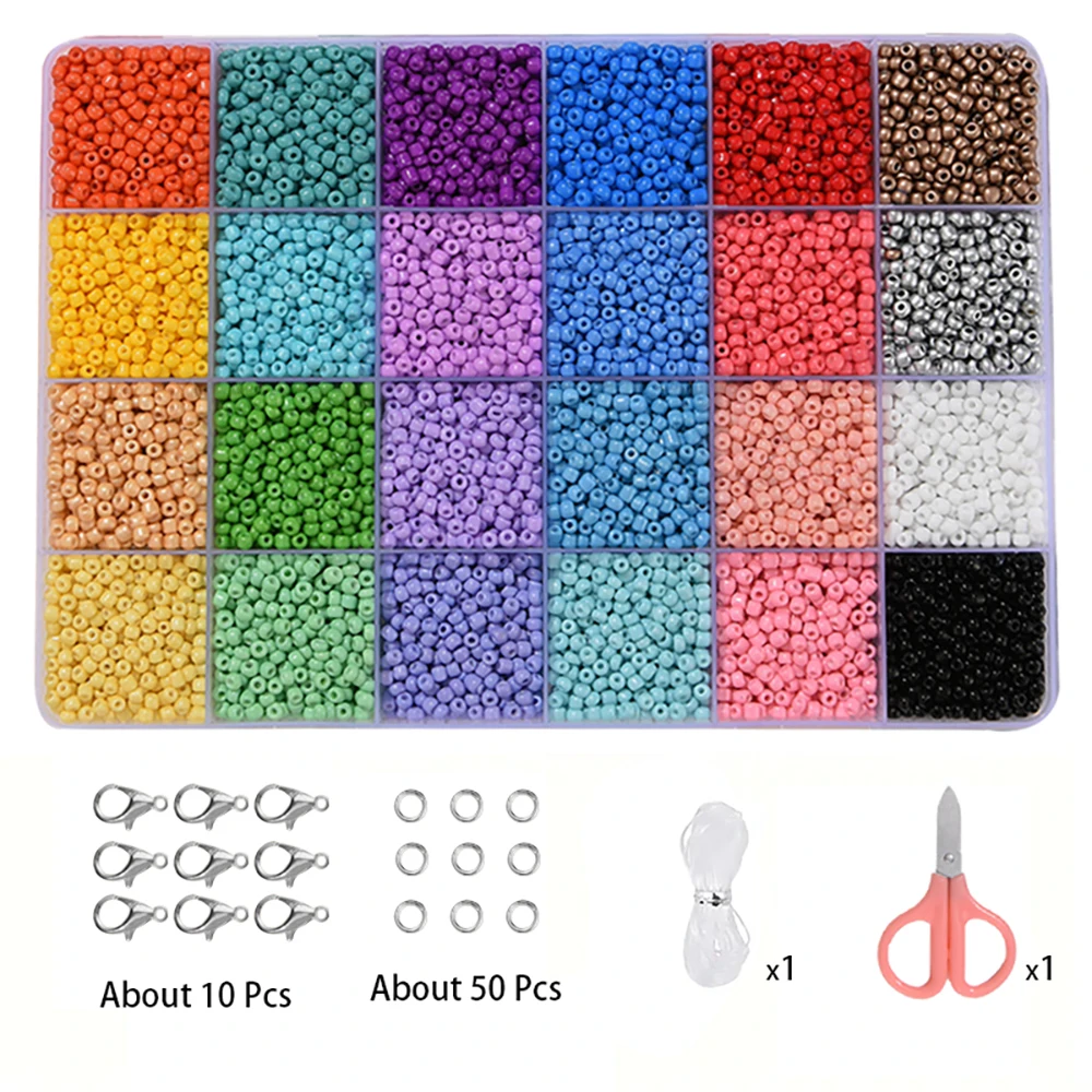 A Box Of Colorful 3mm Size 24 Grid Colored Rice Beads Minimalist DIY Jewelry Bracelet Necklace Accessories Set