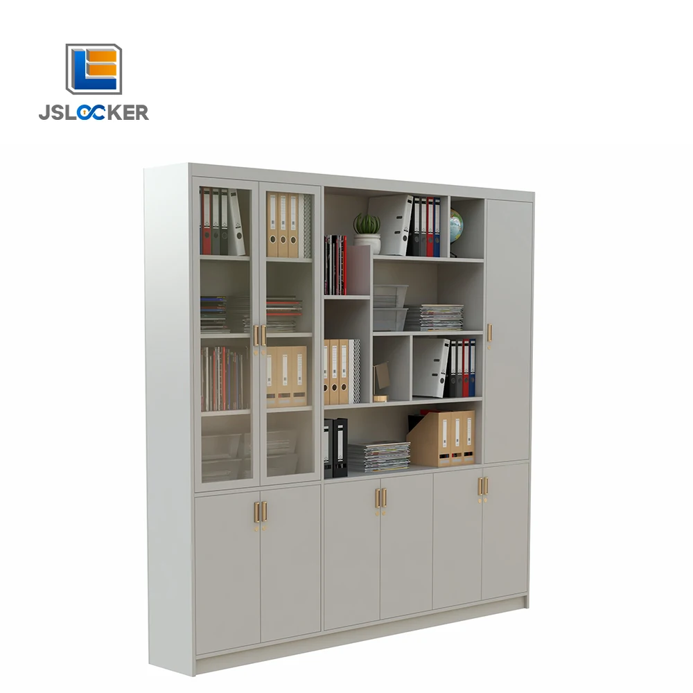 공장 도매 책장 수납 캐비닛 책꽂이 금속 책장 서랍 유리문이 있는 금속 캐비닛